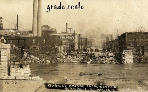1913 postcard image flooding at Kingan's Packing House